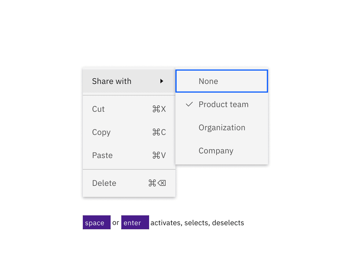 example of menu keyboard interaction